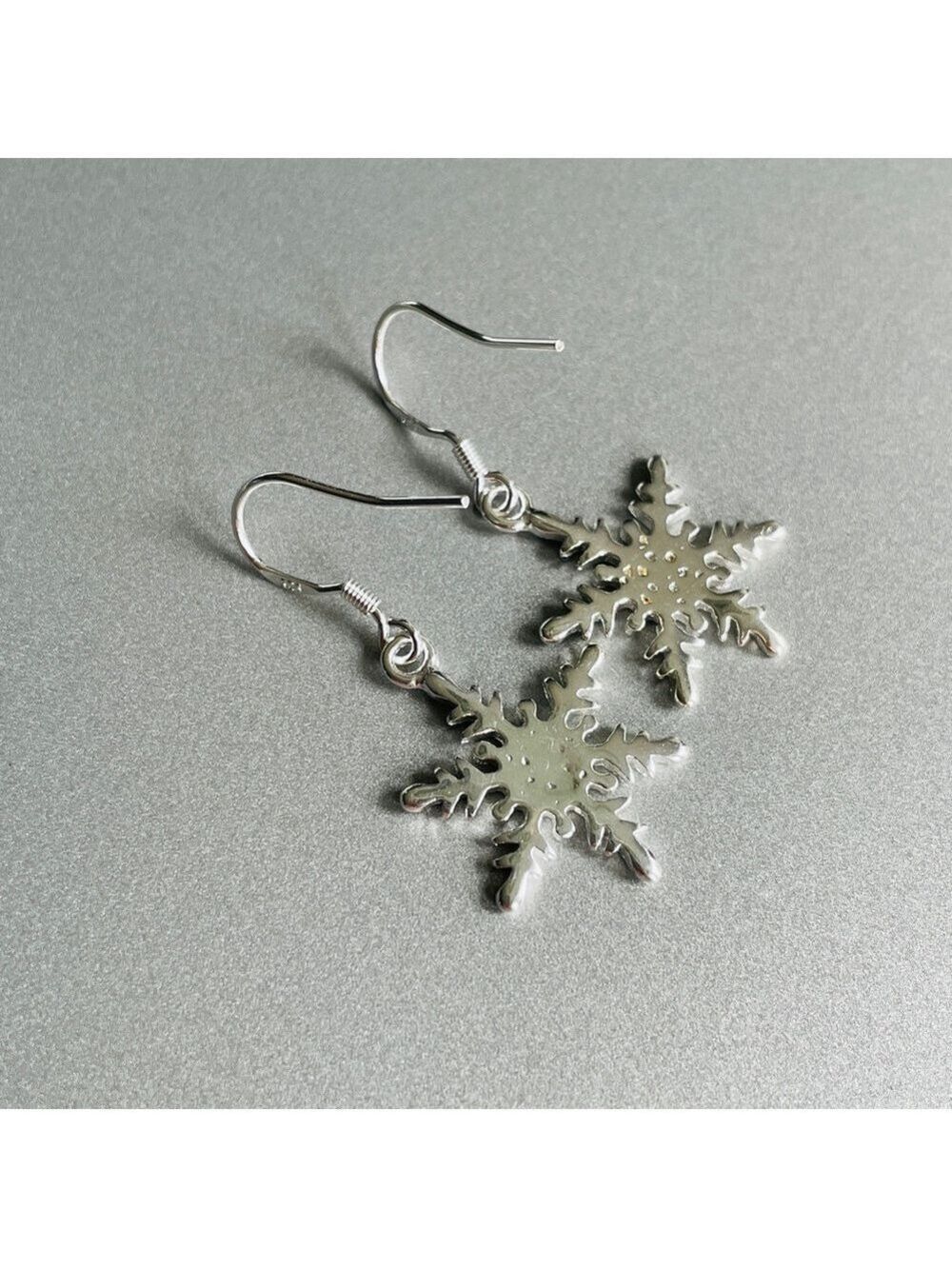 Snowflake Dangle Sterling Silver Earrings Festive Frozen Winter Christmas - Picture 5 of 8
